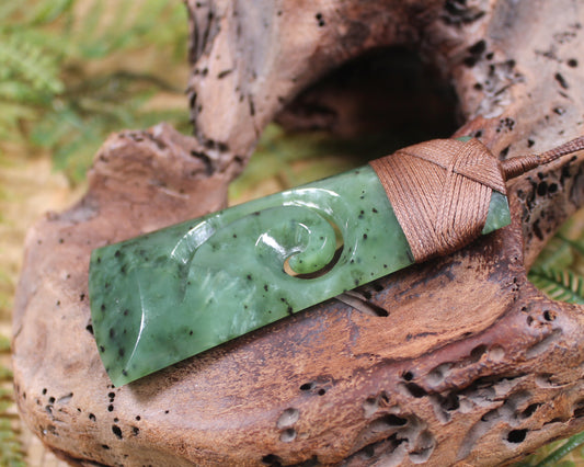 Toki or Adze with Koru carved from Hapopo Pounamu - NZ Greenstone