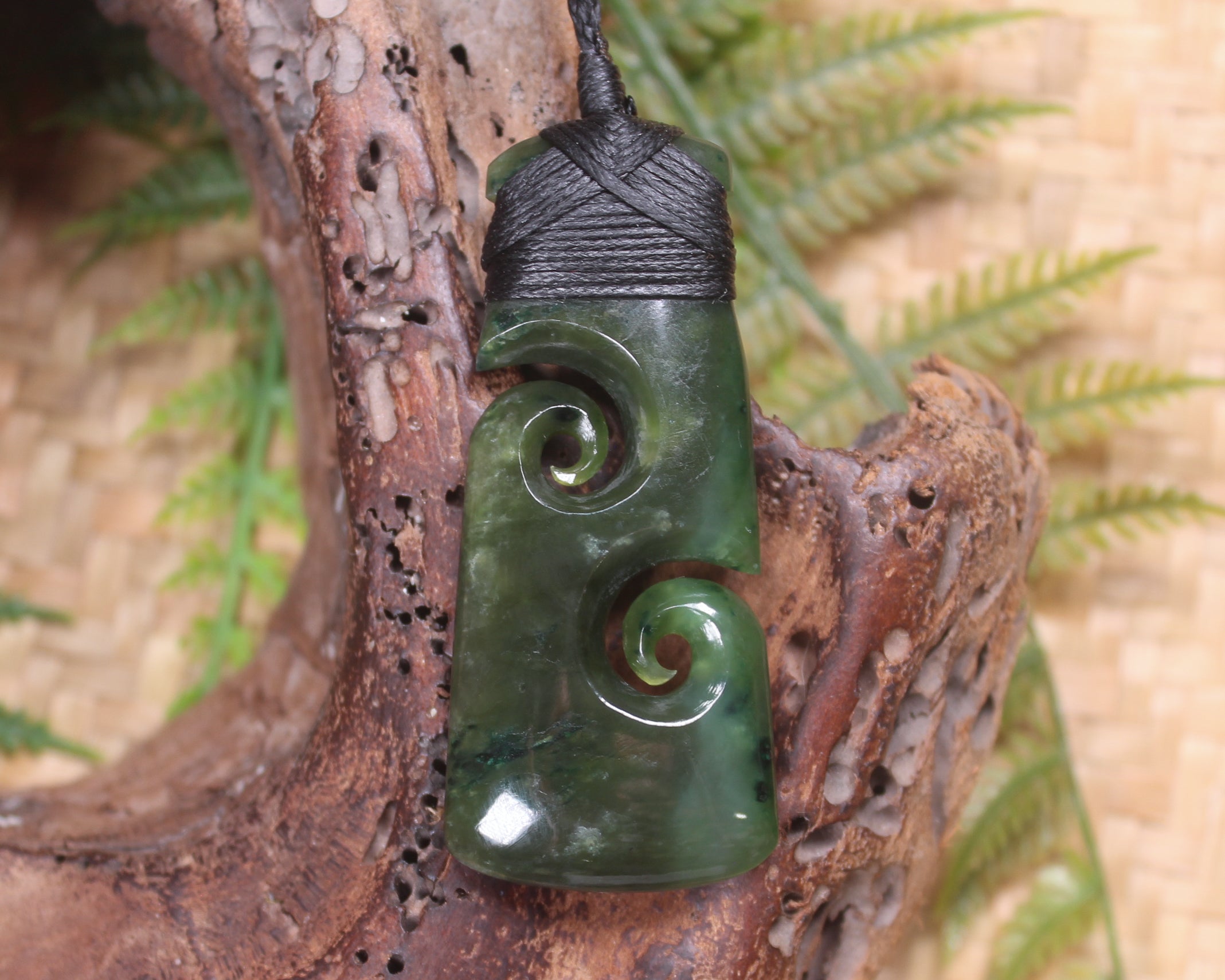 Toki or Adze with Koru Pendant carved from Rimu Pounamu - NZ Greenstone