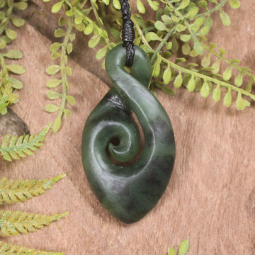 Hapopo Pounamu Koru Twist Pendant - NZ Greenstone