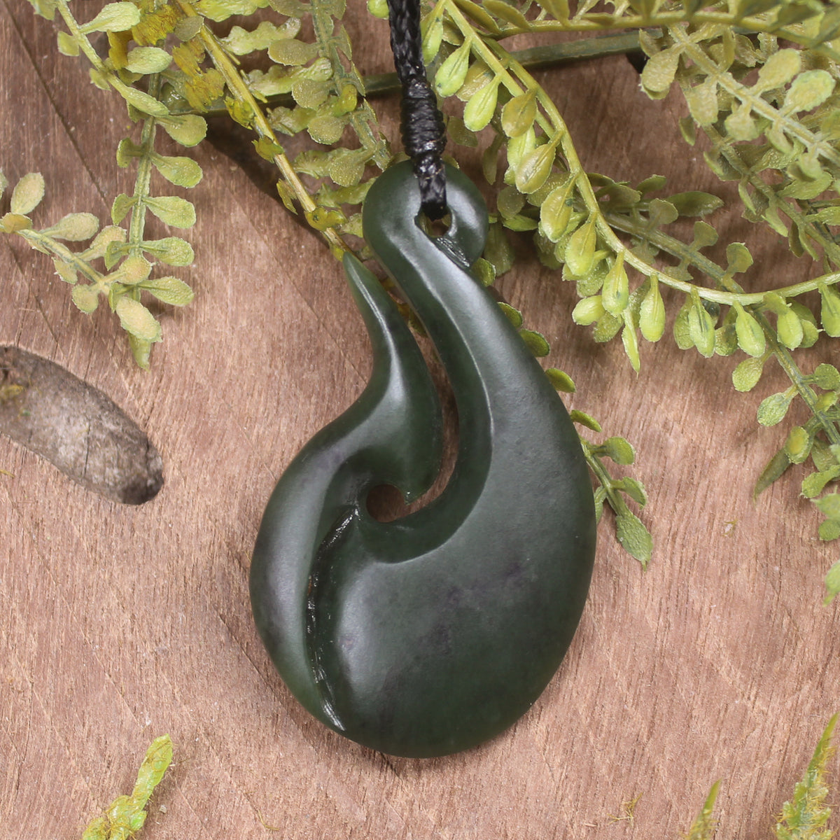Hei Matau or Fish Hook carved from Rimu Pounamu - NZ Greenstone