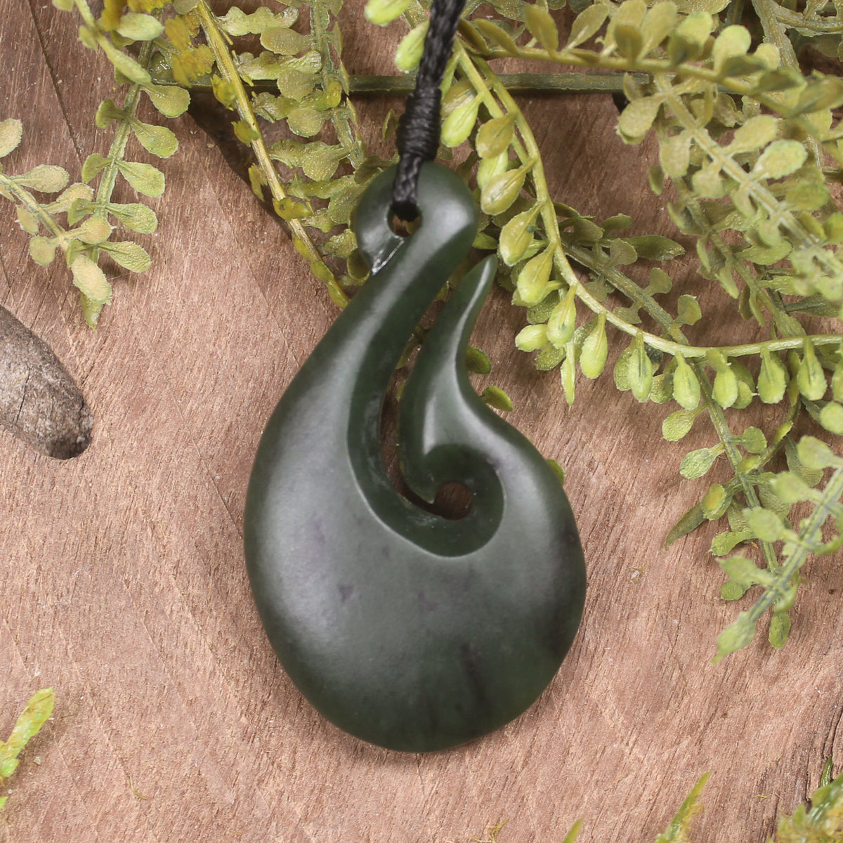 Hei Matau or Fish Hook carved from Rimu Pounamu - NZ Greenstone