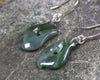 Matau or Fish Hook Earrings carved from Kawakawa Pounamu - NZ Greenstone