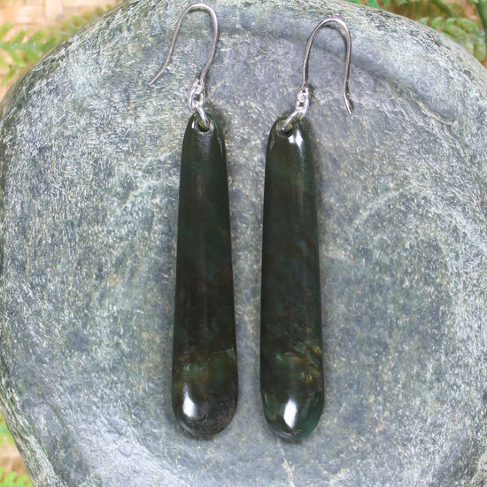 Roimata or Teardrop earrings carved from Rimu Pounamu - NZ Greenstone