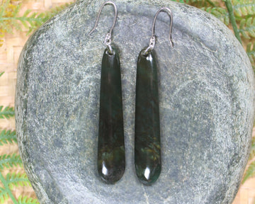 Roimata or Teardrop earrings carved from Rimu Pounamu - NZ Greenstone