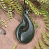 Hei Matau or Fish Hook carved from Rimu Pounamu - NZ Greenstone