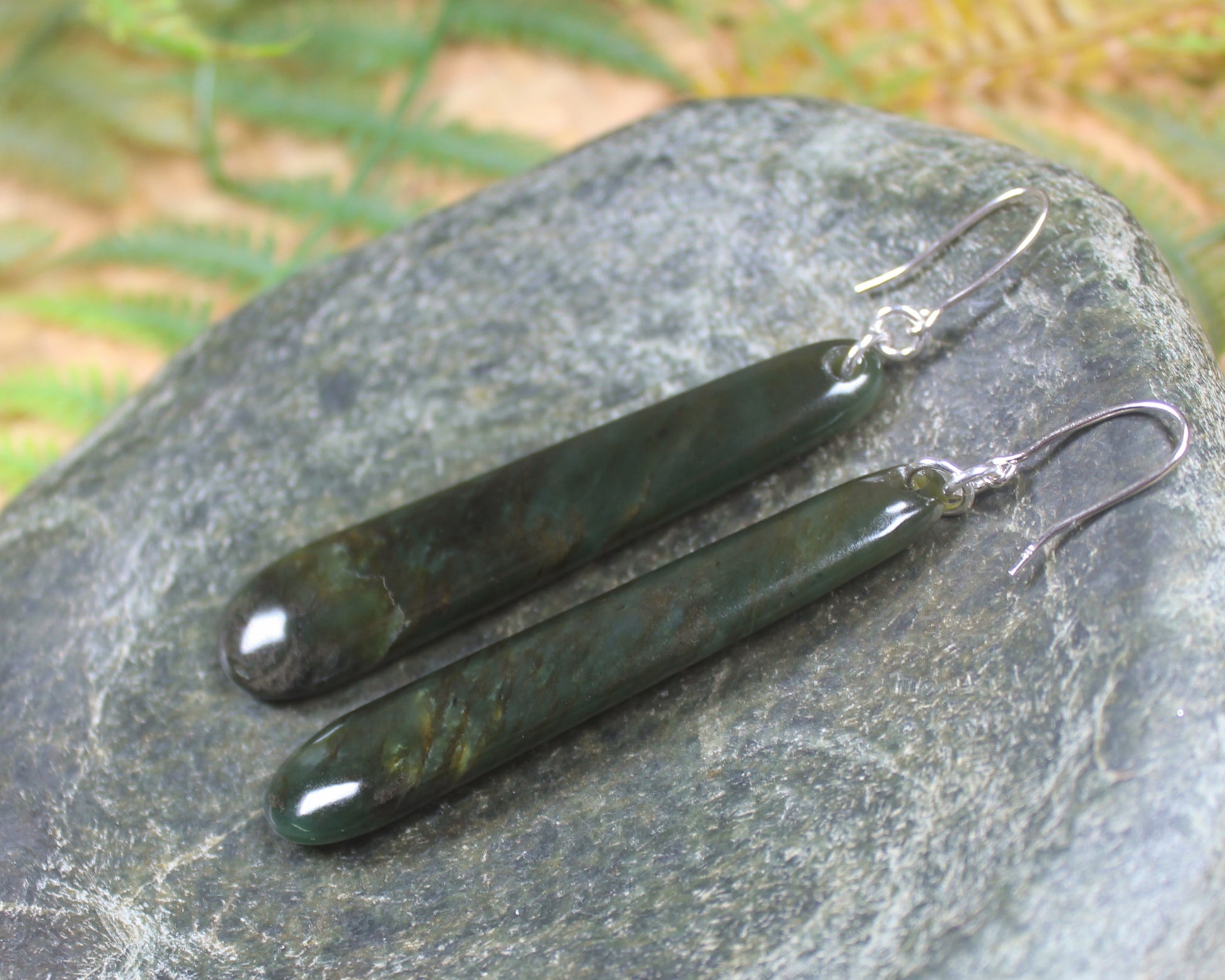 Roimata or Teardrop earrings carved from Rimu Pounamu - NZ Greenstone