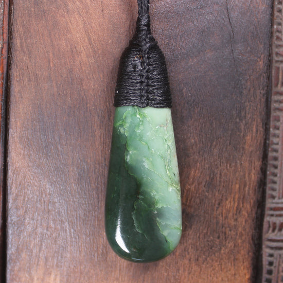Roimata or Teardop with Koru carved from Kawakawa Pounamu - NZ Greenstone
