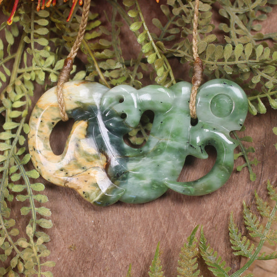 Manaia carved from Flower Jade Pounamu - NZ Greenstone