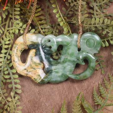 Manaia carved from Flower Jade Pounamu - NZ Greenstone