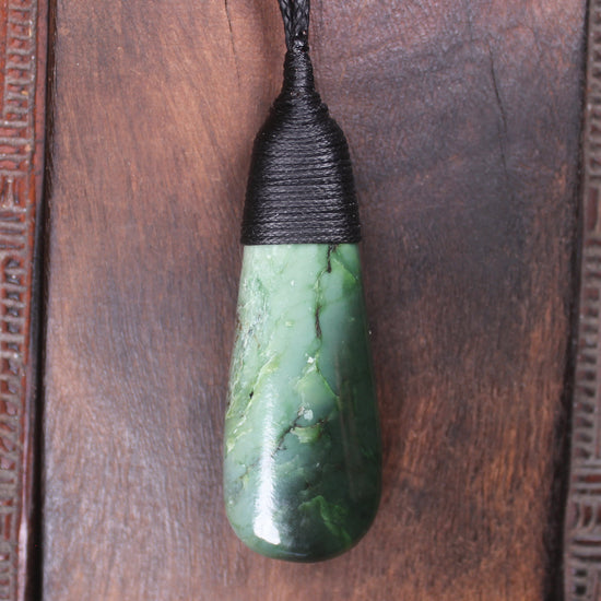 Roimata or Teardop with Koru carved from Kawakawa Pounamu - NZ Greenstone