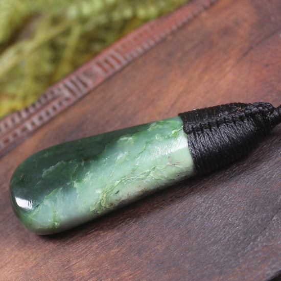 Roimata or Teardop with Koru carved from Kawakawa Pounamu - NZ Greenstone