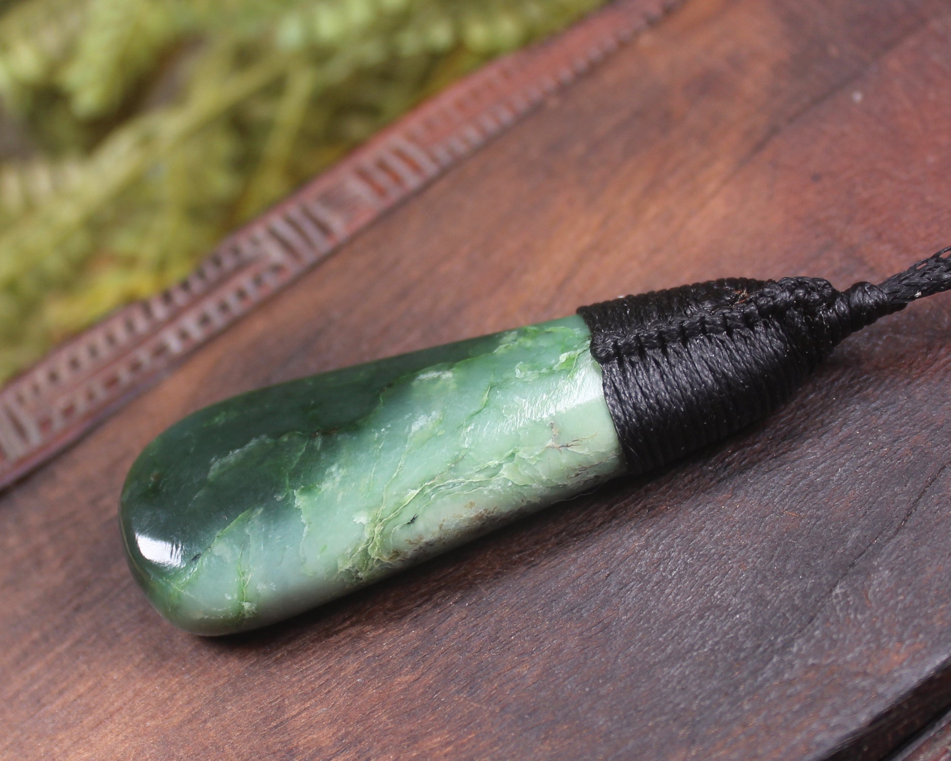 Roimata or Teardop with Koru carved from Kawakawa Pounamu - NZ Greenstone