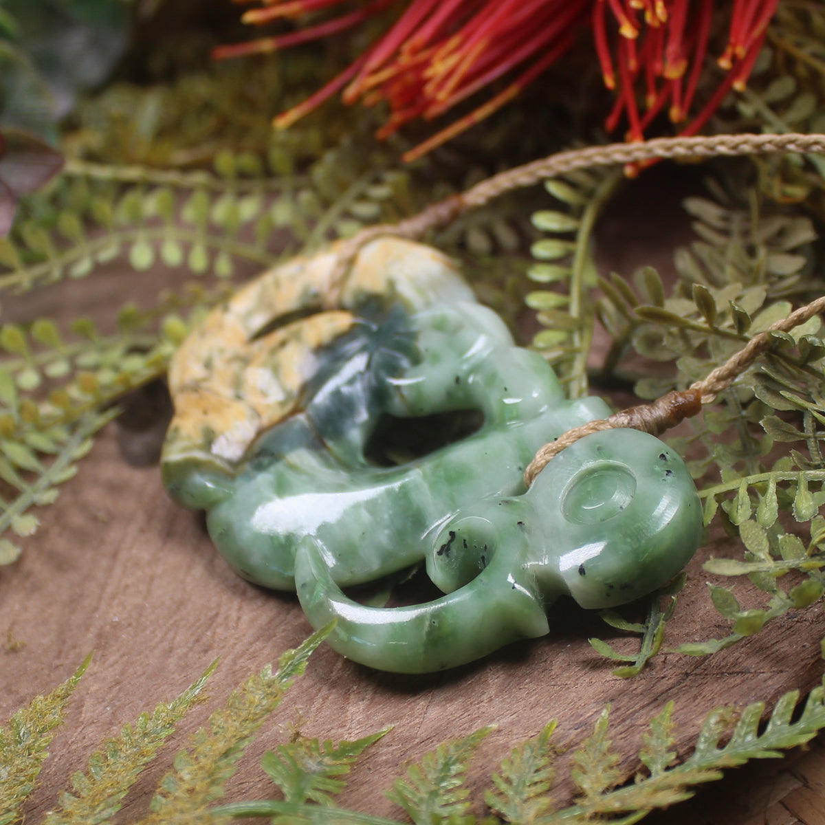 Manaia carved from Flower Jade Pounamu - NZ Greenstone