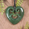 Heart with Koru carved from Hapopo Pounamu - NZ Greenstone