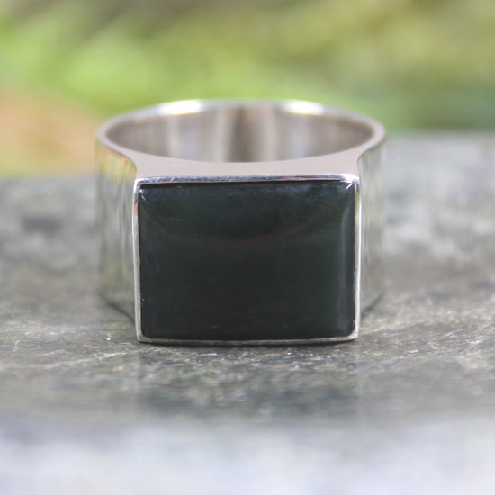 Sterling Silver Kawakawa Pounamu Ring - NZ Greenstone