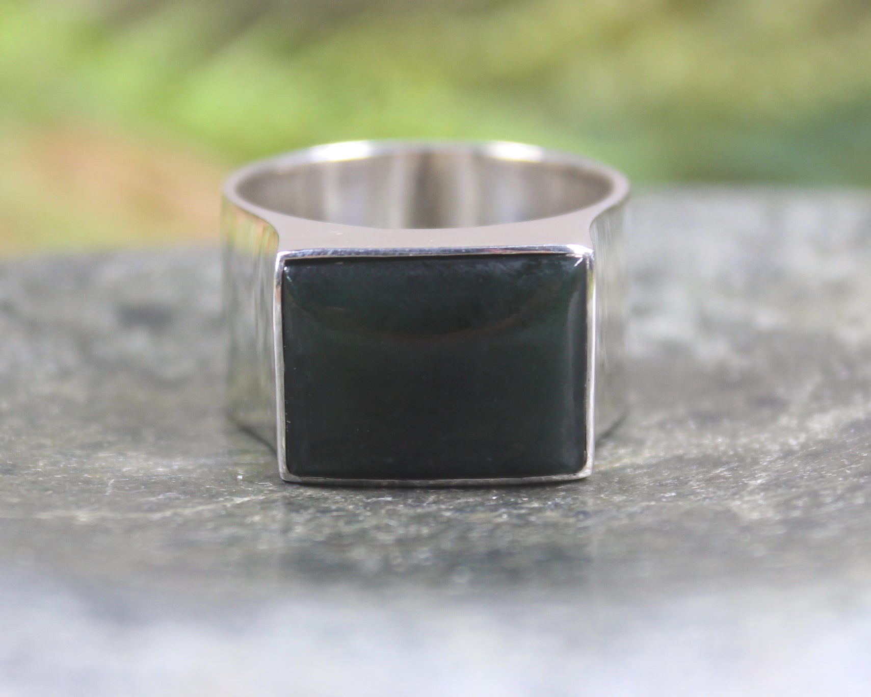 Sterling Silver Kawakawa Pounamu Ring - NZ Greenstone