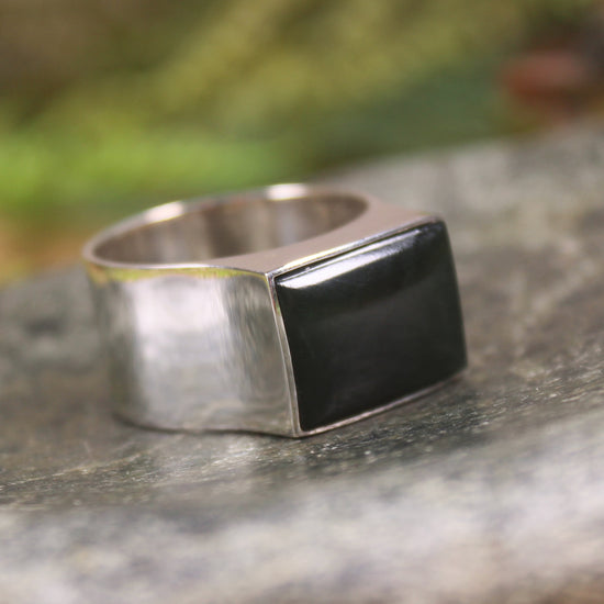 Sterling Silver Kawakawa Pounamu Ring - NZ Greenstone