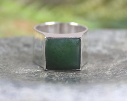 Sterling Silver Hapopo Pounamu Ring - NZ Greenstone