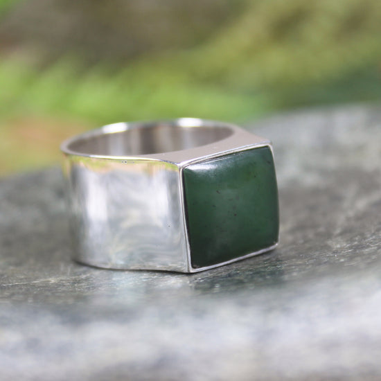 Sterling Silver Hapopo Pounamu Ring - NZ Greenstone
