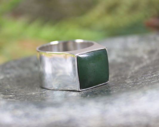Sterling Silver Hapopo Pounamu Ring - NZ Greenstone