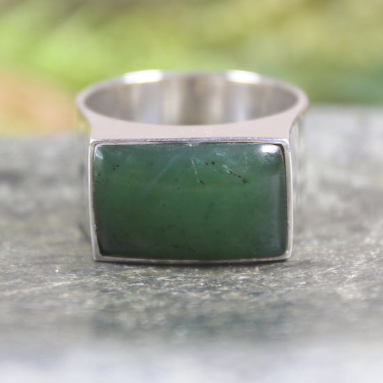 Sterling Silver Hapopo Pounamu Ring - NZ Greenstone