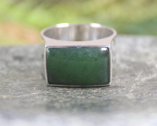 Sterling Silver Hapopo Pounamu Ring - NZ Greenstone