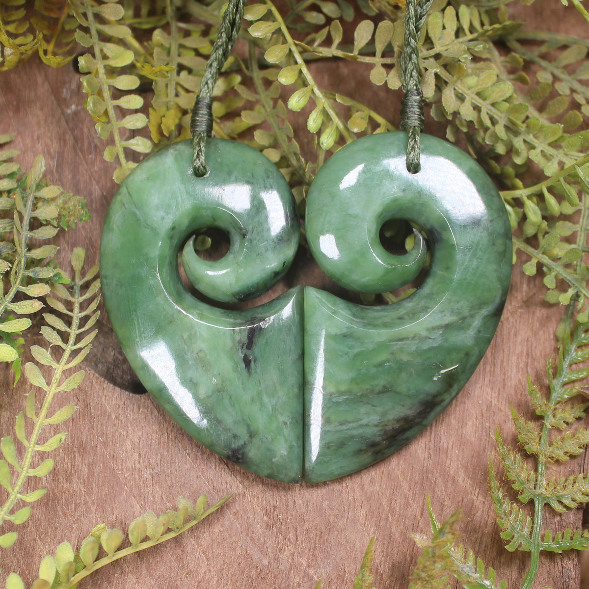 Koru Heart pendant carved from Hapopo Pounamu - NZ Greenstone