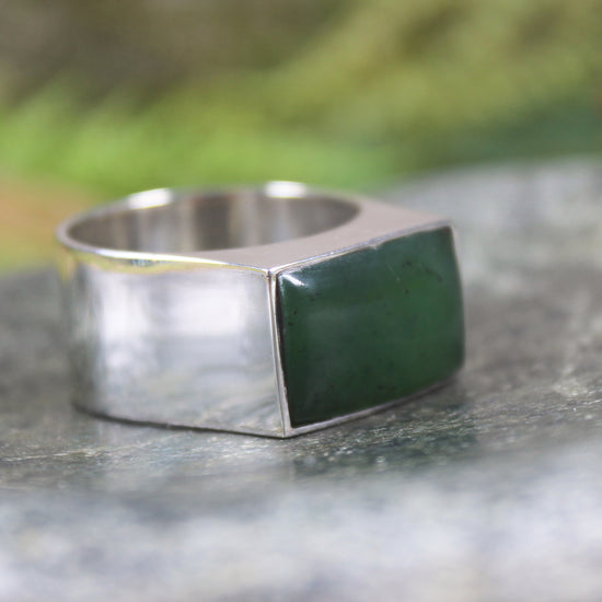 Sterling Silver Hapopo Pounamu Ring - NZ Greenstone