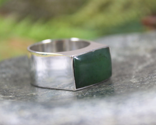Sterling Silver Hapopo Pounamu Ring - NZ Greenstone