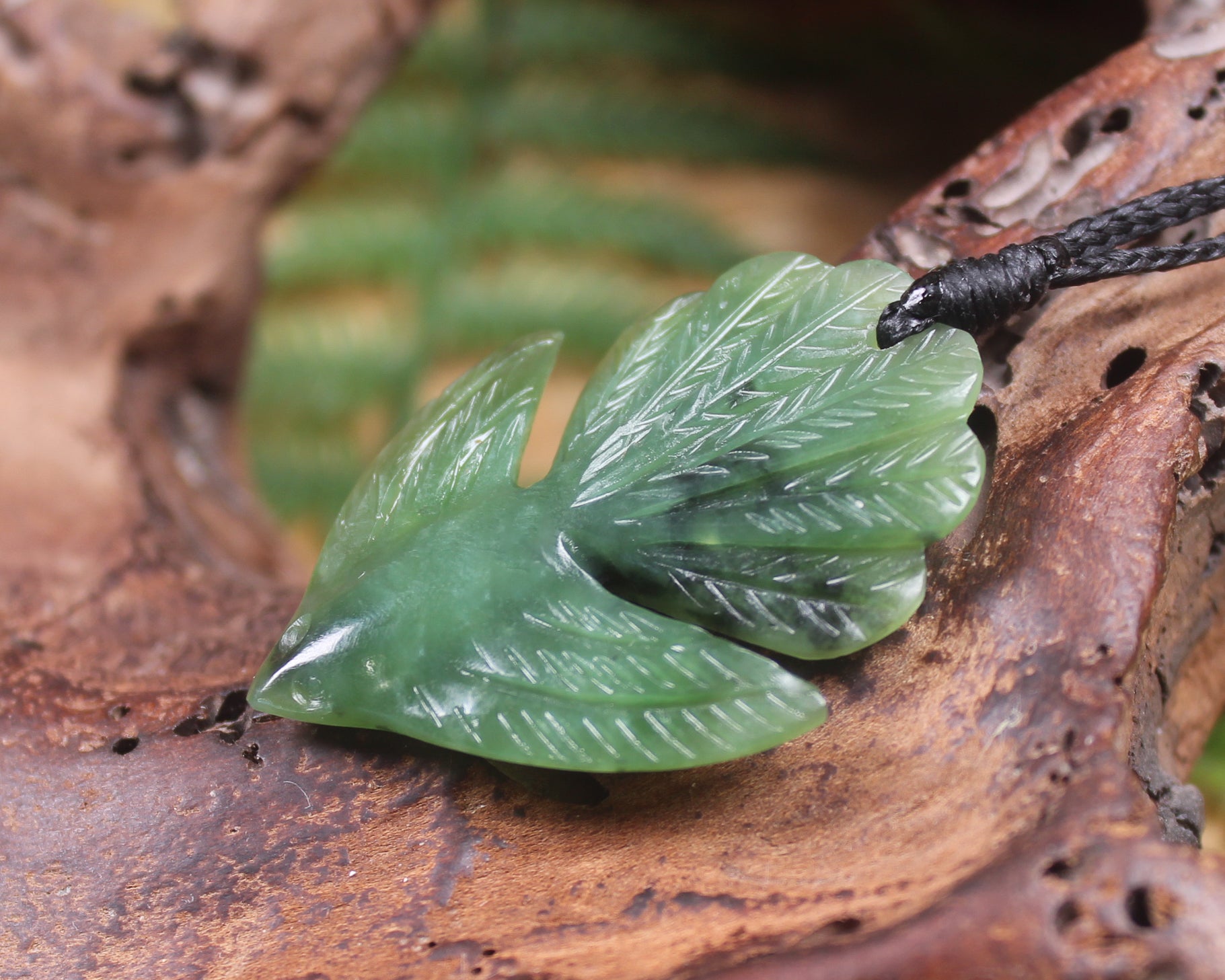 Pīwakawaka or Fantail Bird Pendant carved from Hapopo Pounamu - NZ Greenstone