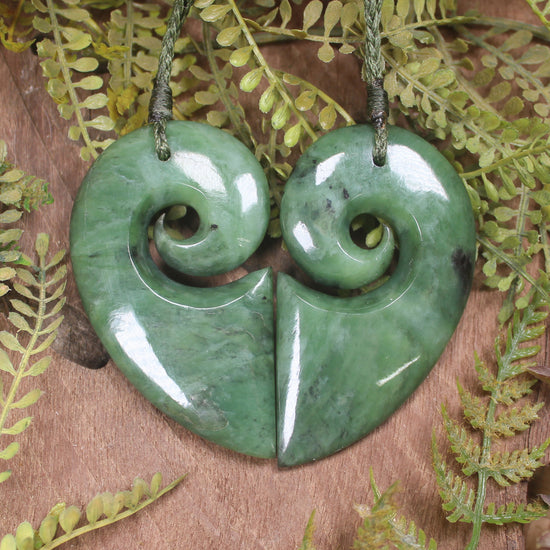 Koru Heart pendant carved from Hapopo Pounamu - NZ Greenstone