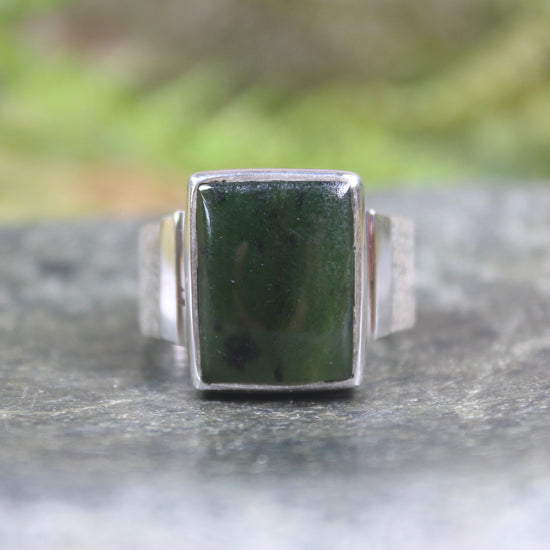 Sterling Silver Rimu Pounamu Ring - NZ Greenstone