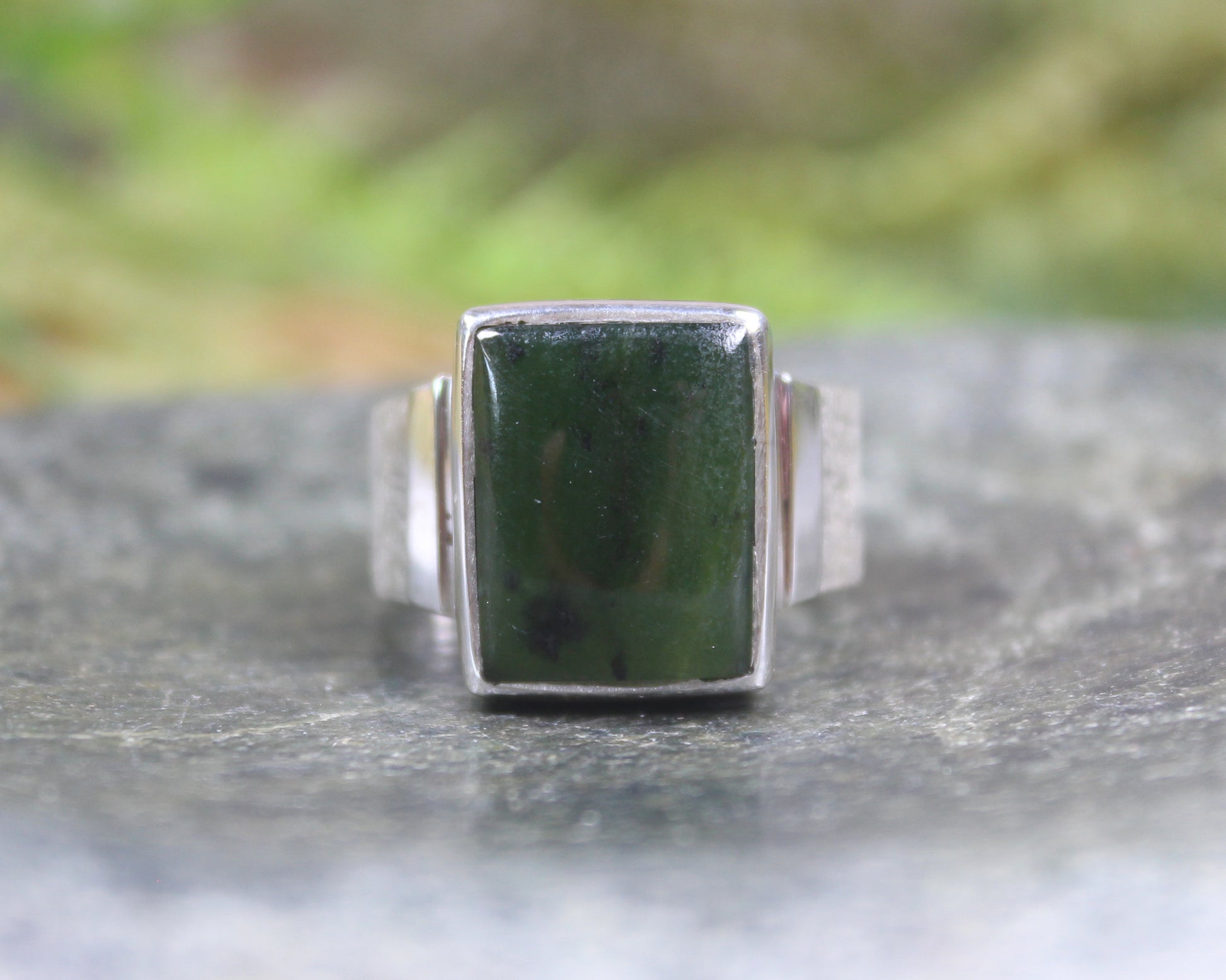 Sterling Silver Rimu Pounamu Ring - NZ Greenstone