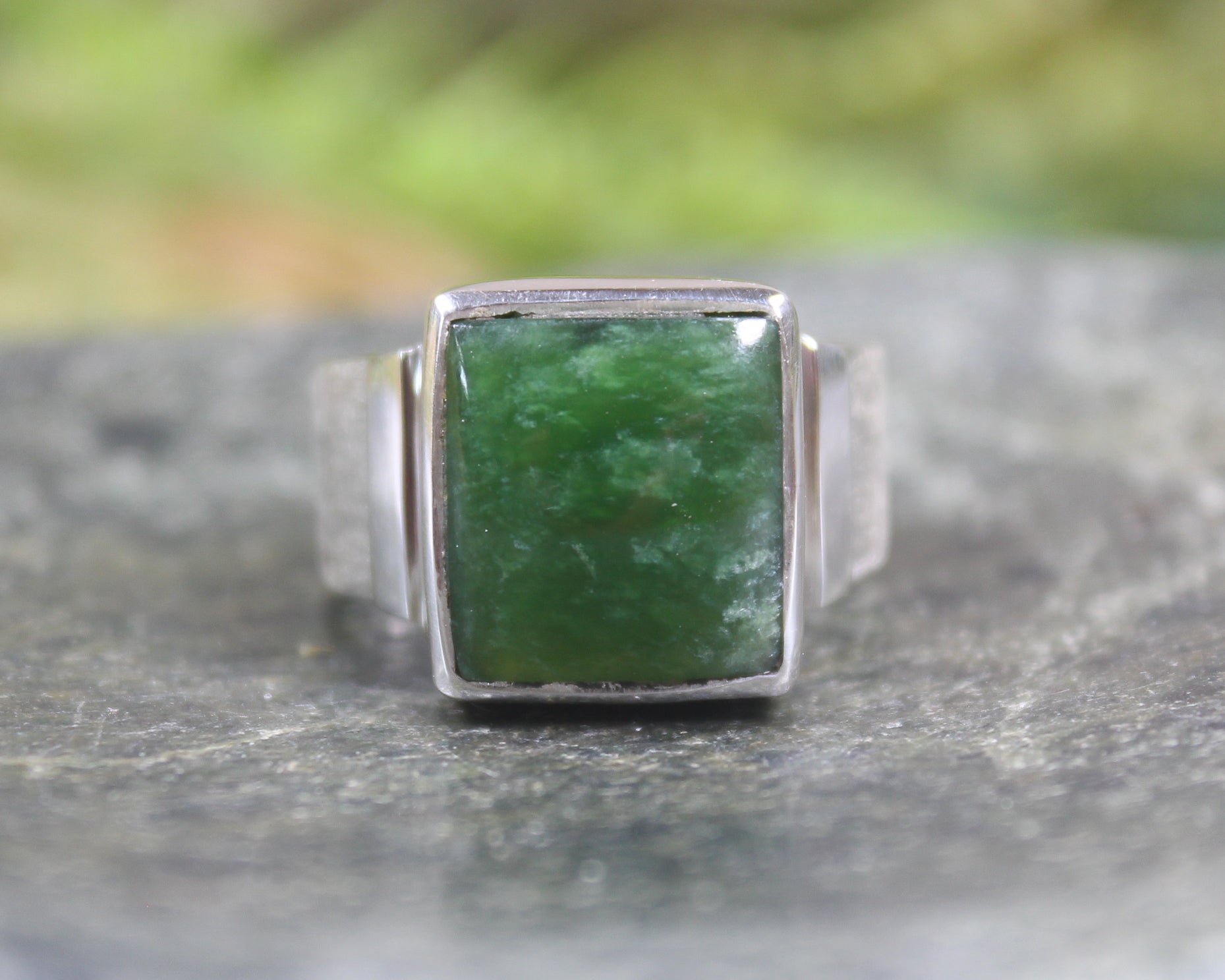 Sterling Silver Kawakawa Pounamu Ring - NZ Greenstone