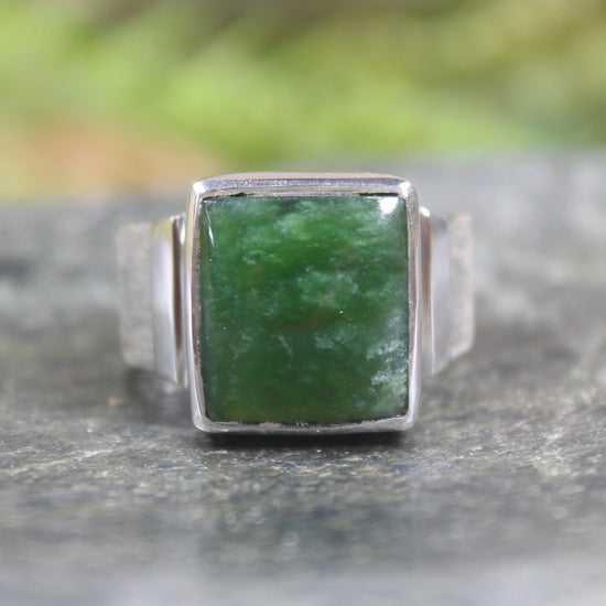 Sterling Silver Kawakawa Pounamu Ring - NZ Greenstone