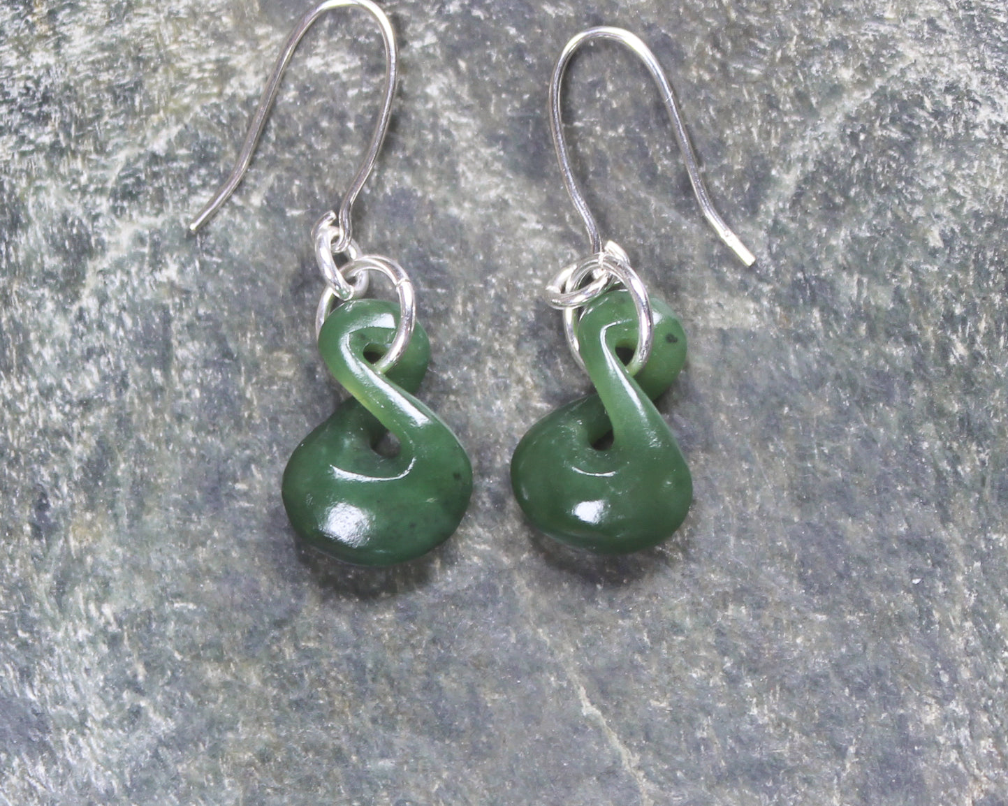 Twist Earrings carved from Hapopo Pounamu - NZ Greenstone