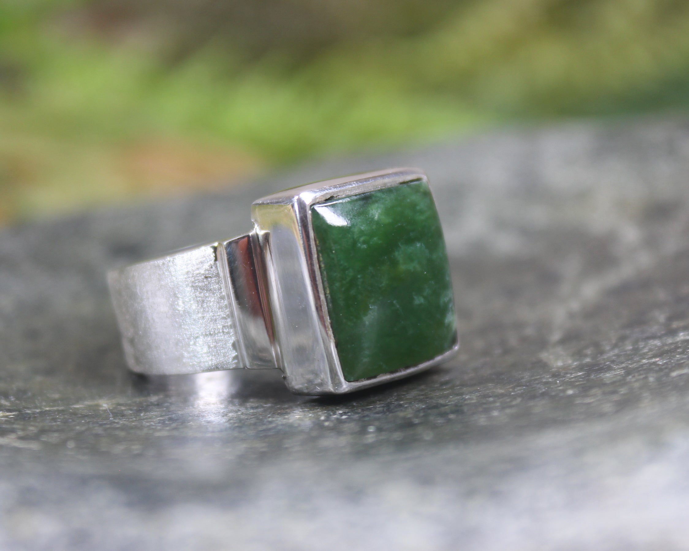 Sterling Silver Kawakawa Pounamu Ring - NZ Greenstone