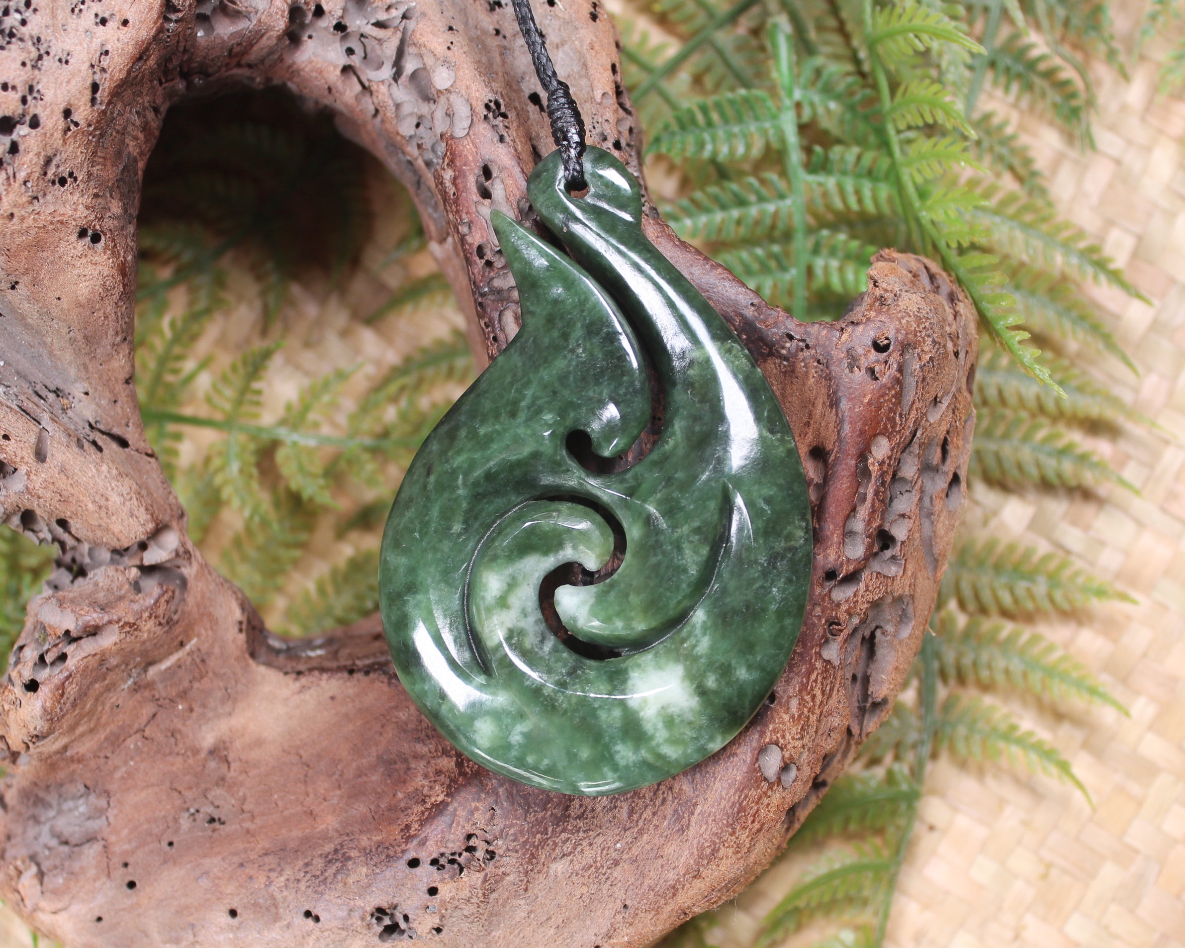 Hei Matau or Fish Hook carved from Hapopo Pounamu - NZ Greenstone