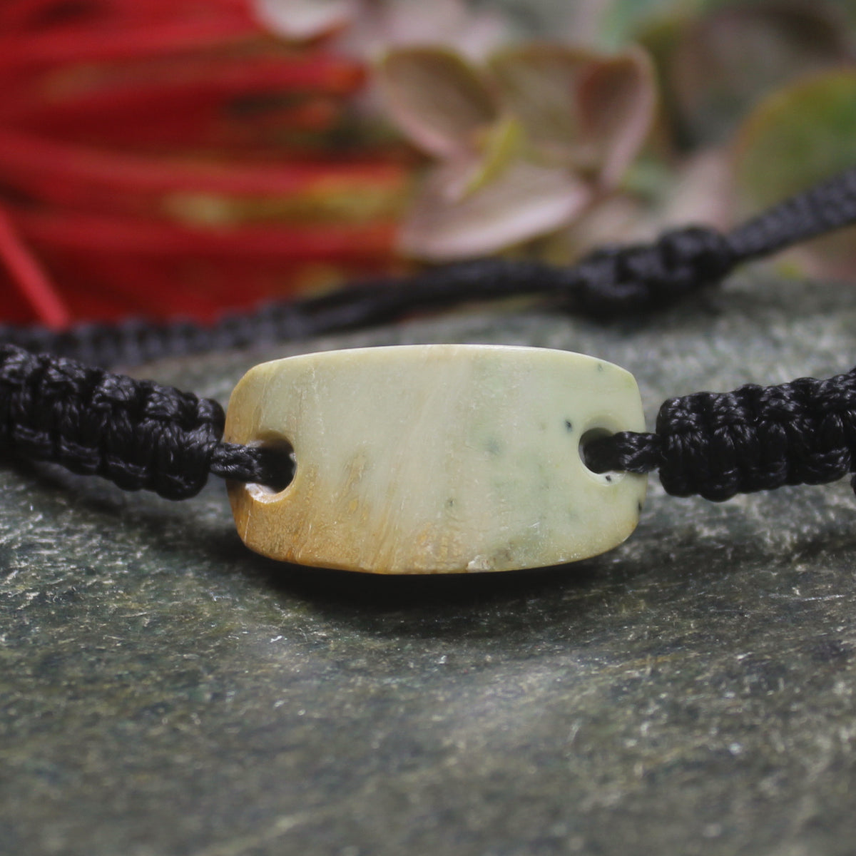 Adjustable cord bracelet with  Flower Jade Pounamu
