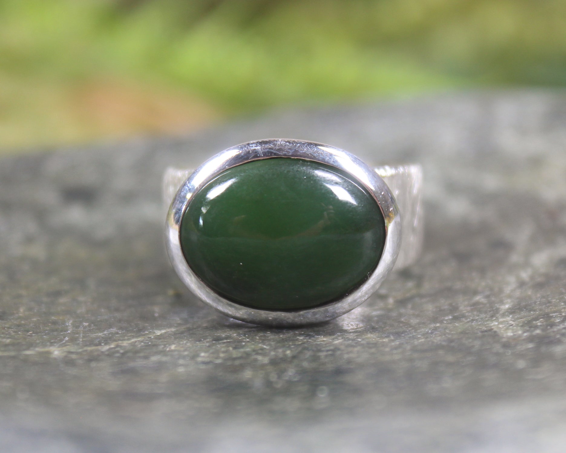 Sterling Silver Kawakawa Pounamu Ring - NZ Greenstone