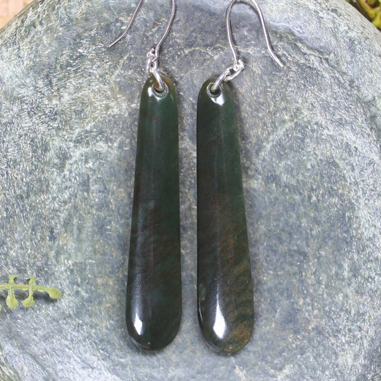 Roimata or Teardrop earrings carved from Rimu Pounamu - NZ Greenstone