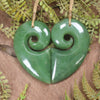 Koru Heart pendant carved from Hapopo Pounamu - NZ Greenstone