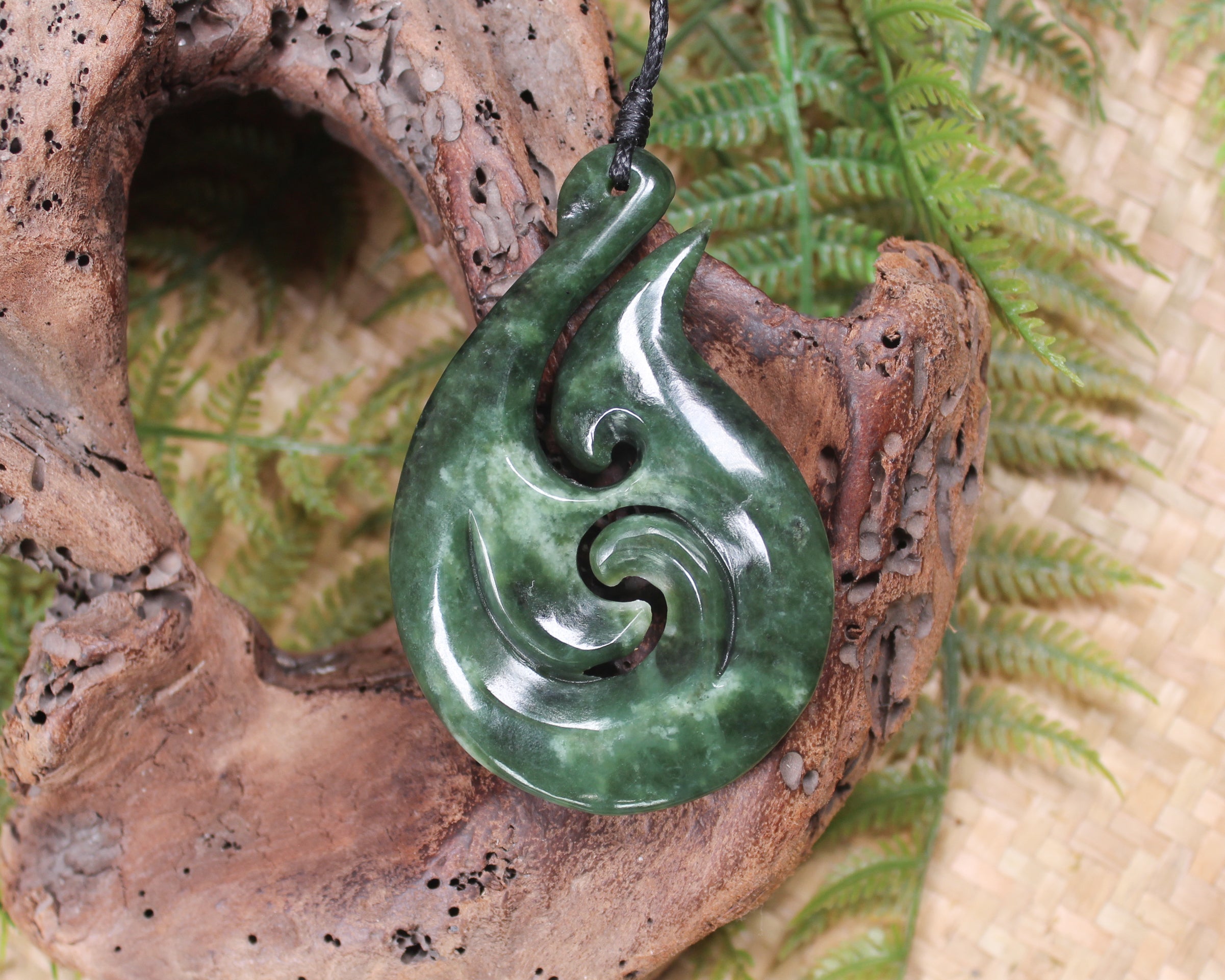 Hei Matau or Fish Hook carved from Hapopo Pounamu - NZ Greenstone