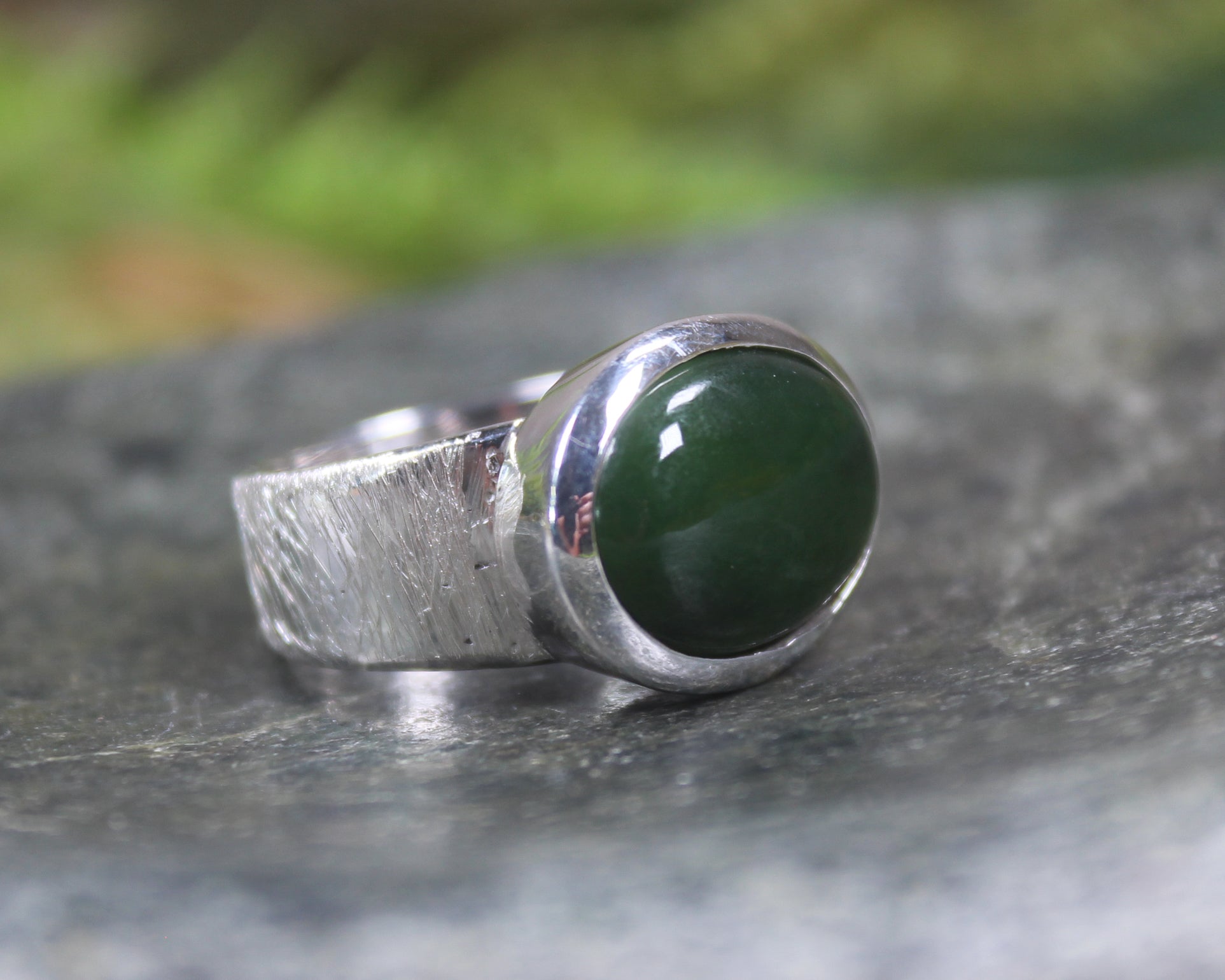 Sterling Silver Kawakawa Pounamu Ring - NZ Greenstone