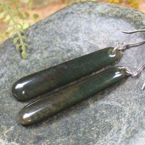 Roimata or Teardrop earrings carved from Rimu Pounamu - NZ Greenstone