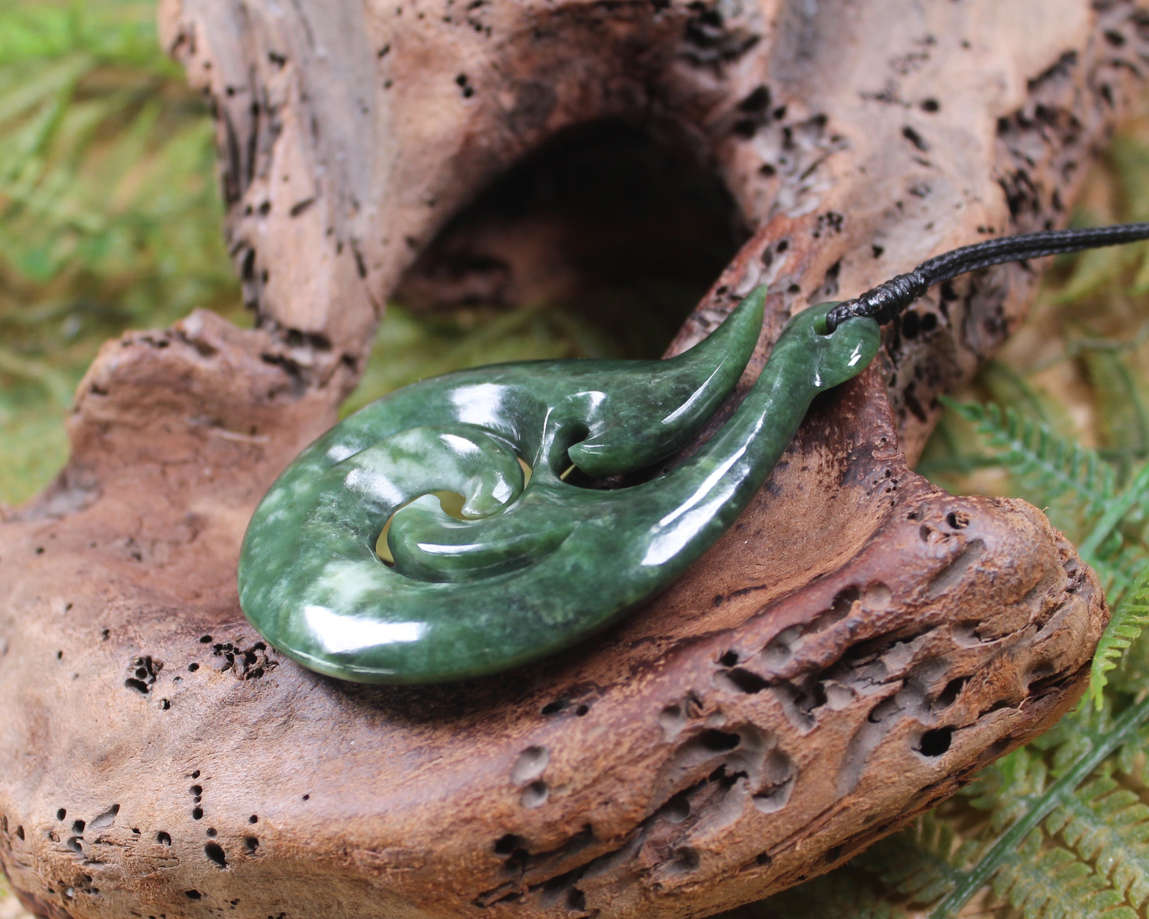 Hei Matau or Fish Hook carved from Hapopo Pounamu - NZ Greenstone