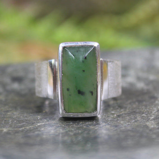 Sterling Silver Hapopo Pounamu Ring - NZ Greenstone