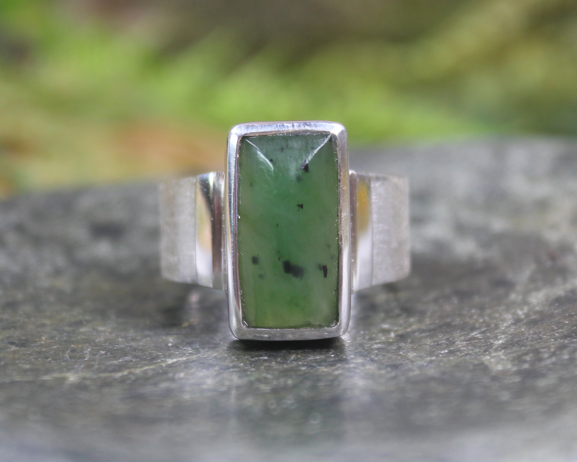 Sterling Silver Hapopo Pounamu Ring - NZ Greenstone