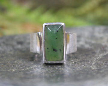 Sterling Silver Hapopo Pounamu Ring - NZ Greenstone