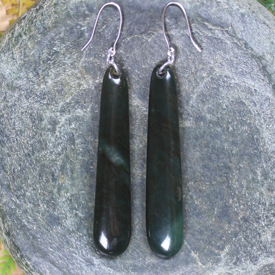 Roimata or Teardrop earrings carved from Rimu Pounamu - NZ Greenstone